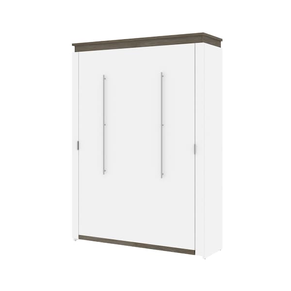 Orion 65W Queen Murphy Bed, White & Walnut Grey